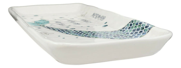 Ebros Gift Marine Mermaid Tail Kisses Starfish Wishes Ceramic Serving Platter Tray Set Of 2