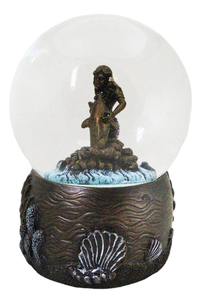 Ebros Gift Marine Ocean Atlantis Goddess Mermaid Playing With Dolphin Water Globe Figurine