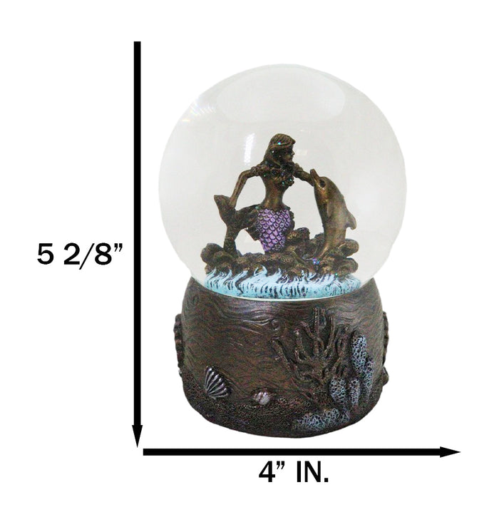 Ebros Gift Marine Ocean Atlantis Goddess Mermaid Playing With Dolphin Water Globe Figurine