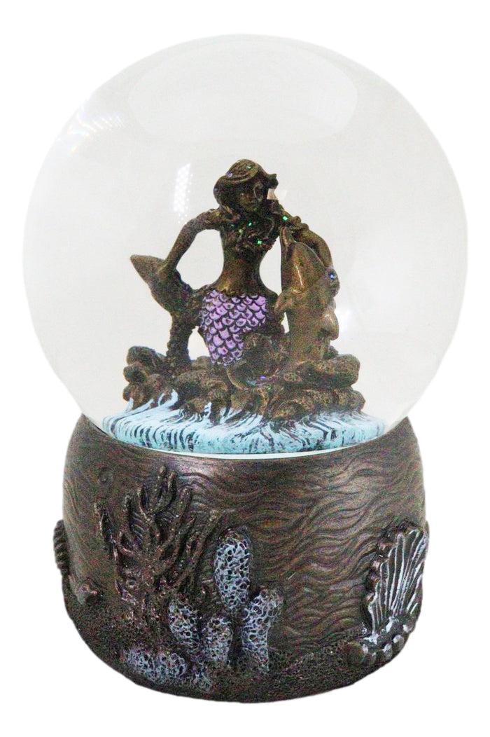 ebros gift Marine Ocean Atlantis Goddess Mermaid Playing With Dolphin Water Globe Figurine