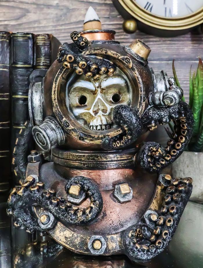 ebros gift Marine Octopus Kraken Steampunk Divers Helmet With Skull Incense Cone Burner
