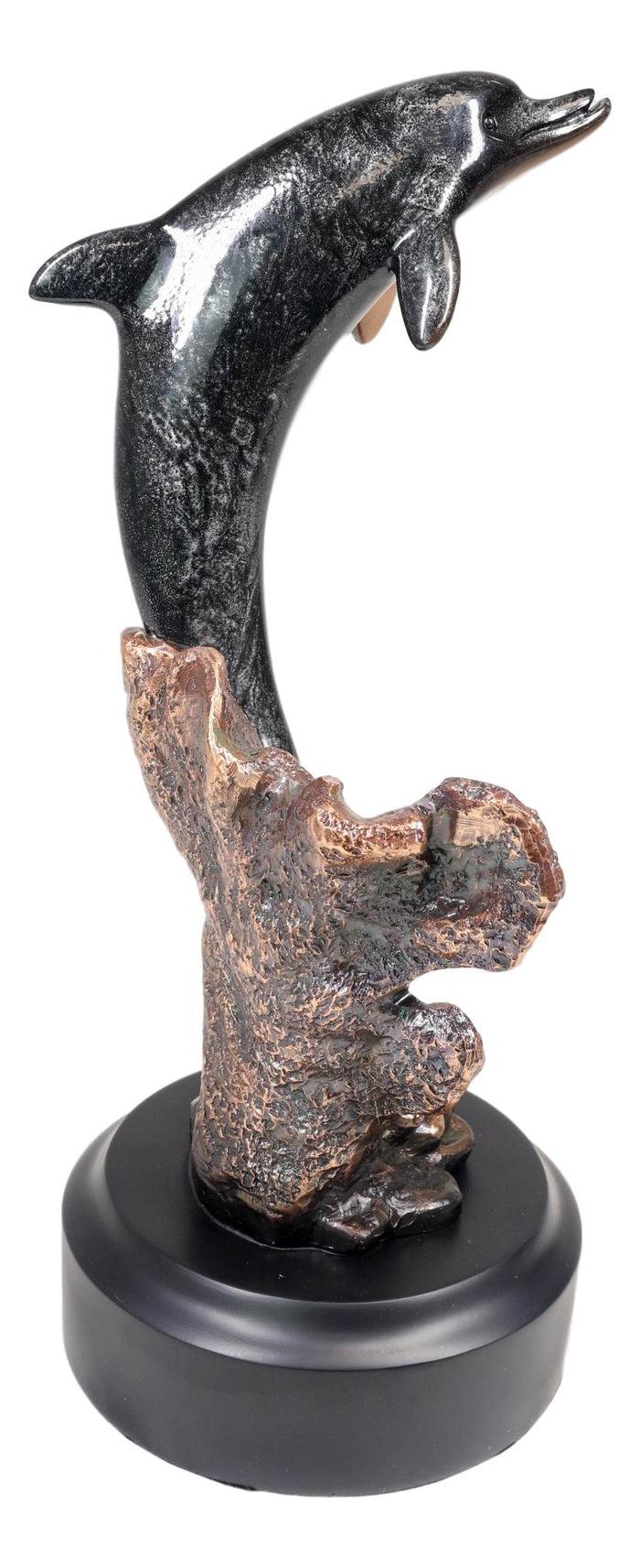 Ebros Gift Marine Sea Dolphin Jumping Out Of Water Bronze Electroplated Resin Figurine