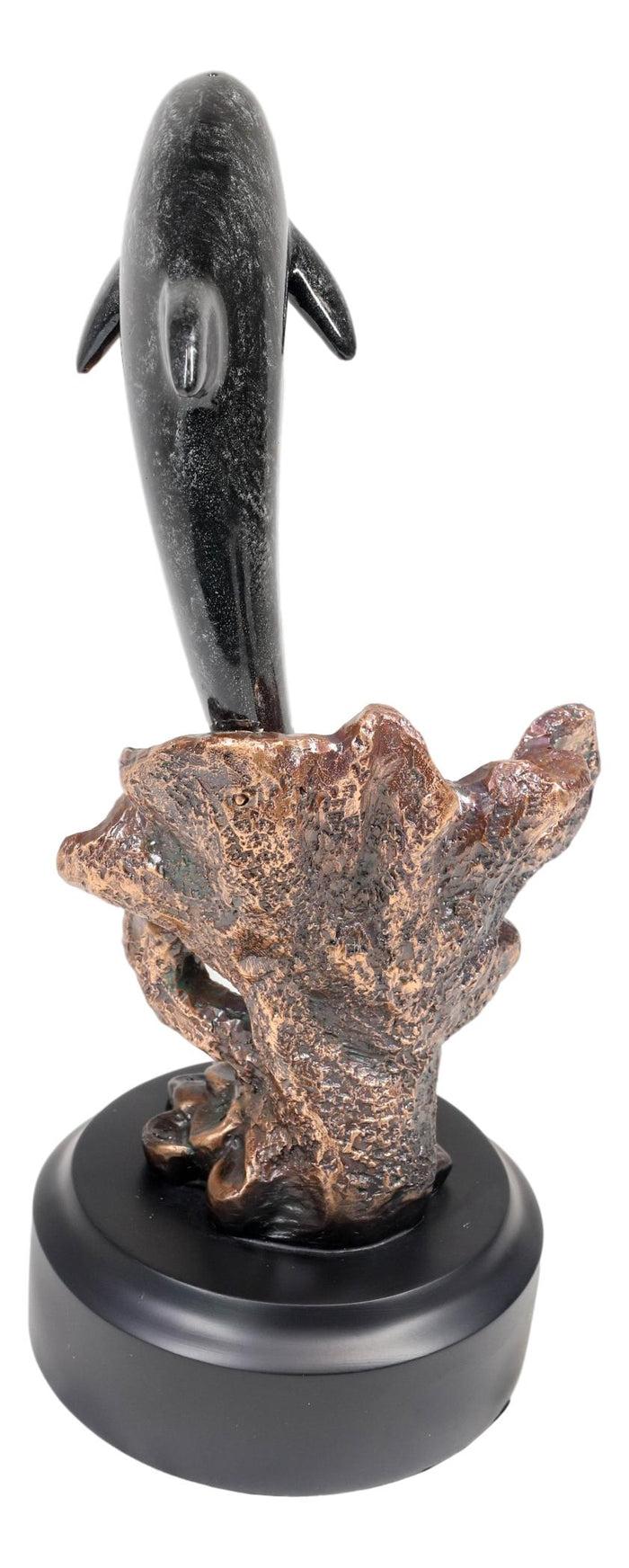 Ebros Gift Marine Sea Dolphin Jumping Out Of Water Bronze Electroplated Resin Figurine