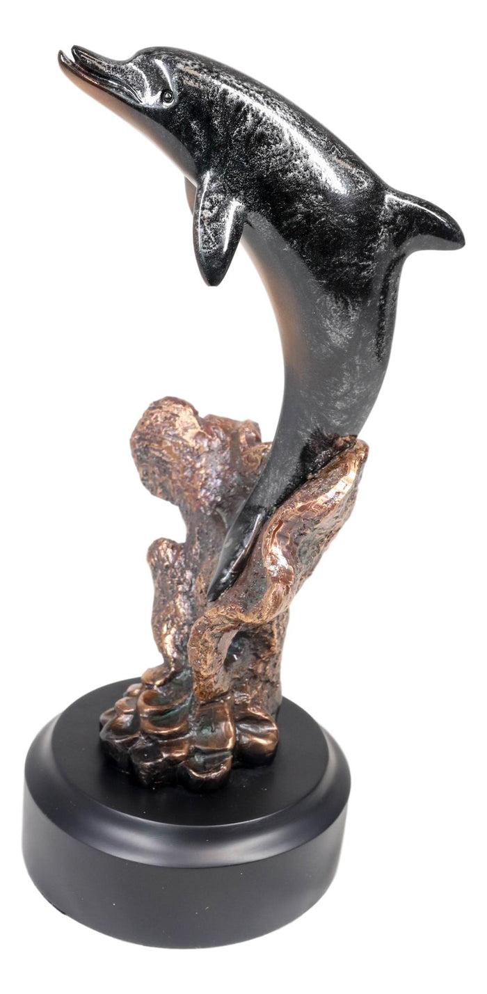 Ebros Gift Marine Sea Dolphin Jumping Out Of Water Bronze Electroplated Resin Figurine