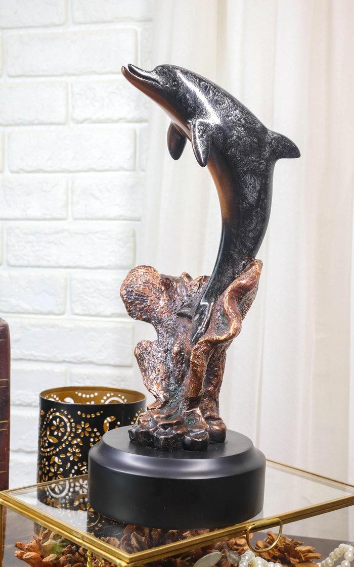 ebros gift Marine Sea Dolphin Jumping Out Of Water Bronze Electroplated Resin Figurine