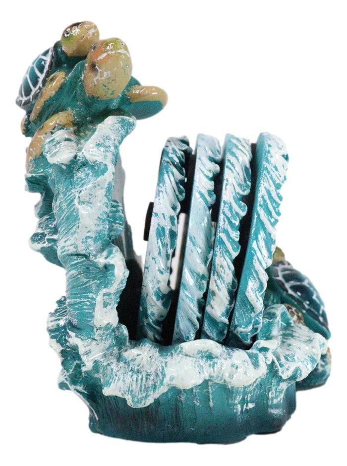 Ebros Gift Marine Turquoise Blue Waves Sea Turtle Mother And Hatchling Family Coaster Set