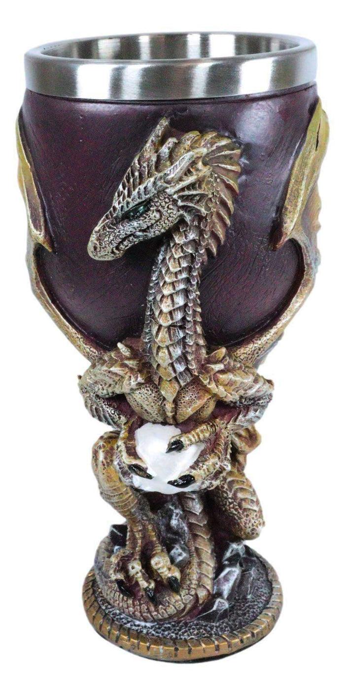 Ebros Gift Maroon And Gold Medieval Dragon Wyvern Holding Egg Wine Goblet Chalice 5oz