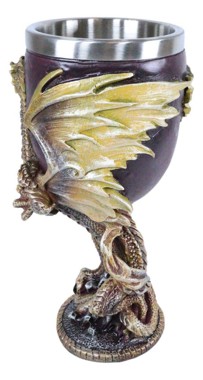 Ebros Gift Maroon And Gold Medieval Dragon Wyvern Holding Egg Wine Goblet Chalice 5oz