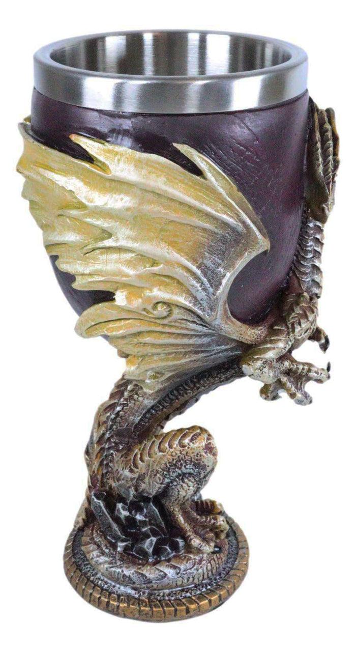 Ebros Gift Maroon And Gold Medieval Dragon Wyvern Holding Egg Wine Goblet Chalice 5oz