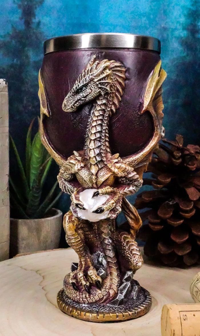 ebros gift Maroon And Gold Medieval Dragon Wyvern Holding Egg Wine Goblet Chalice 5oz