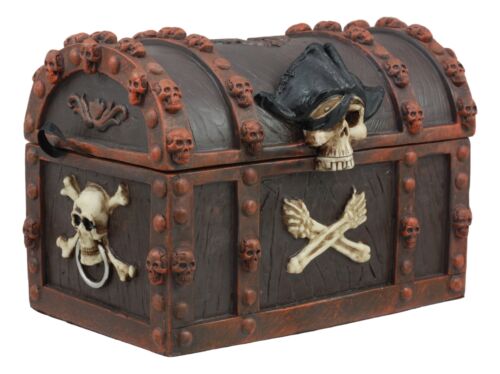 Ebros Gift Masters Of The Seas Pirate Skull Treasure Chest Box 6"L Dead Man Tells No Tales
