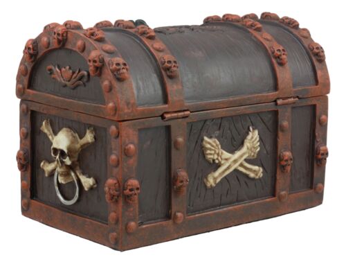 Ebros Gift Masters Of The Seas Pirate Skull Treasure Chest Box 6"L Dead Man Tells No Tales