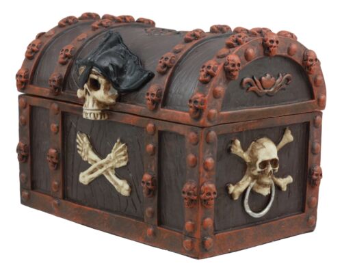Ebros Gift Masters Of The Seas Pirate Skull Treasure Chest Box 6"L Dead Man Tells No Tales