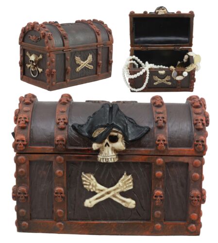 ebros gift Masters Of The Seas Pirate Skull Treasure Chest Box 6"L Dead Man Tells No Tales