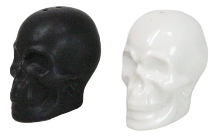 Ebros Gift Matte Black And White Sugar Skulls Salt And Pepper Shakers Set Ceramic