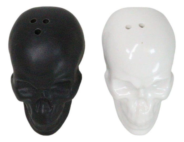 Ebros Gift Matte Black And White Sugar Skulls Salt And Pepper Shakers Set Ceramic
