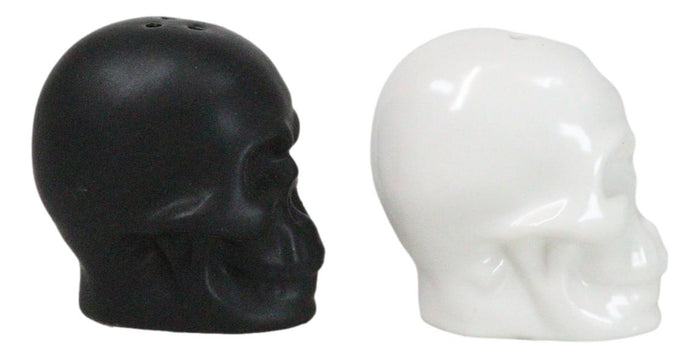 Ebros Gift Matte Black And White Sugar Skulls Salt And Pepper Shakers Set Ceramic