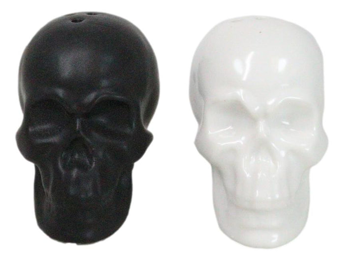 ebros gift Matte Black And White Sugar Skulls Salt And Pepper Shakers Set Ceramic
