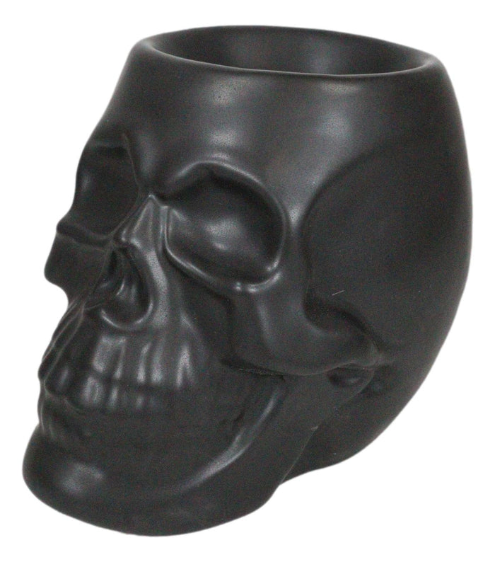 Ebros Gift Matte Black Gothic Skull Skeleton Ceramic Votive Candle Essential Oil Warmer