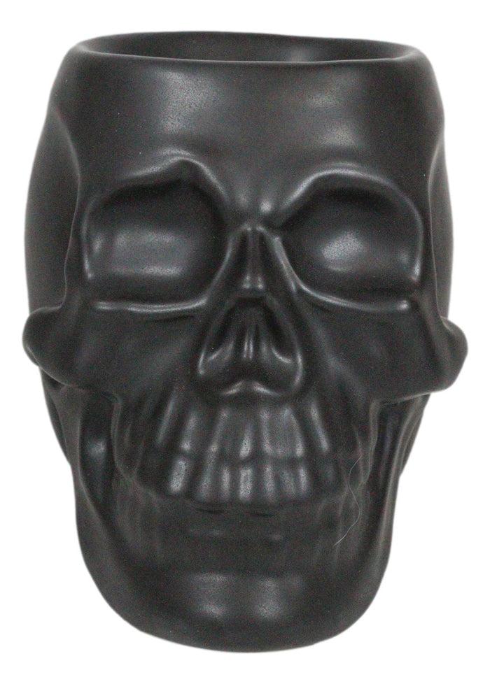 Ebros Gift Matte Black Gothic Skull Skeleton Ceramic Votive Candle Essential Oil Warmer
