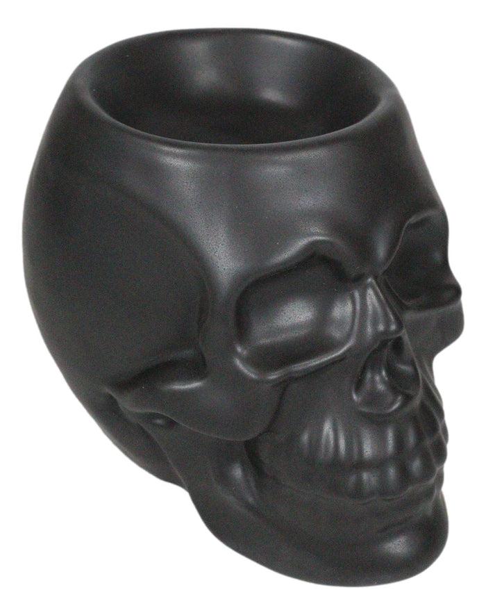 Ebros Gift Matte Black Gothic Skull Skeleton Ceramic Votive Candle Essential Oil Warmer