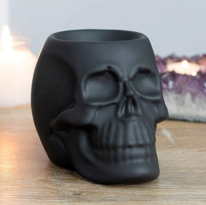 ebros gift Matte Black Gothic Skull Skeleton Ceramic Votive Candle Essential Oil Warmer