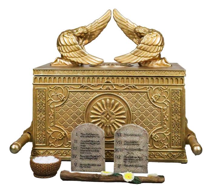 ebros gift Matte Gold Throne Of God Ark Of Covenant Model W/ Contents Trinket Box Figurine