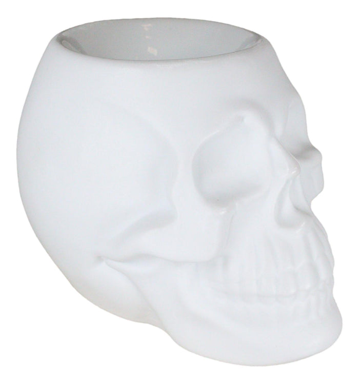 Ebros Gift Matte White Gothic Skull Skeleton Ceramic Votive Candle Essential Oil Warmer