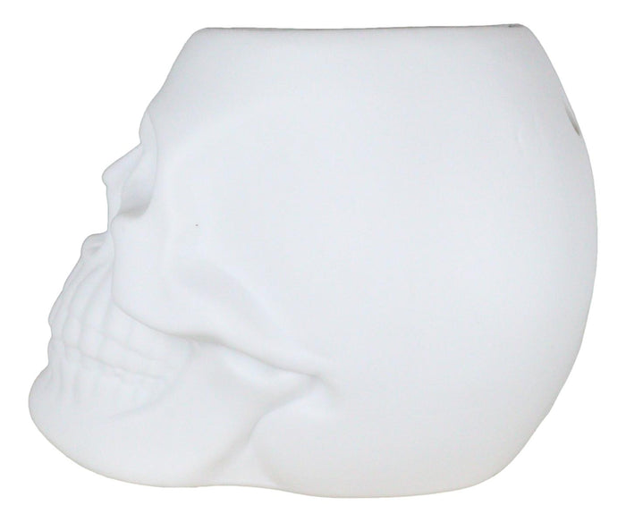 Ebros Gift Matte White Gothic Skull Skeleton Ceramic Votive Candle Essential Oil Warmer