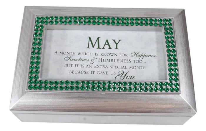 Ebros Gift May Green Emerald Happiness Humility Birthstones Silver Tone Musical Trinket Box