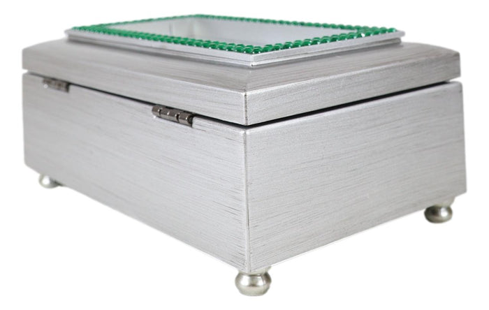 Ebros Gift May Green Emerald Happiness Humility Birthstones Silver Tone Musical Trinket Box