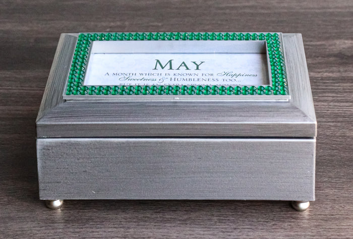 ebros gift May Green Emerald Happiness Humility Birthstones Silver Tone Musical Trinket Box