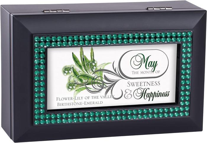 ebros gift May Month Emerald Birthstone Sweetness And Happiness Black Musical Trinket Box