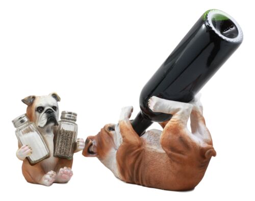 Ebros Gift Meatball English Bulldog Wine Holder And Salt Pepper Shakers Holder Figurine Set