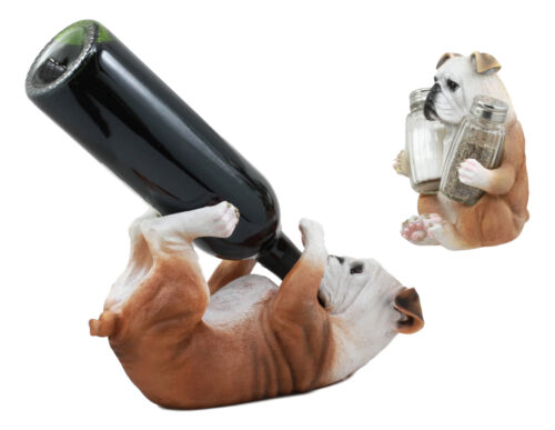 Ebros Gift Meatball English Bulldog Wine Holder And Salt Pepper Shakers Holder Figurine Set