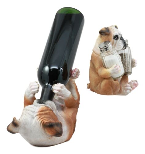 Ebros Gift Meatball English Bulldog Wine Holder And Salt Pepper Shakers Holder Figurine Set