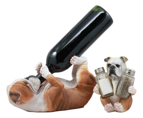 ebros gift Meatball English Bulldog Wine Holder And Salt Pepper Shakers Holder Figurine Set