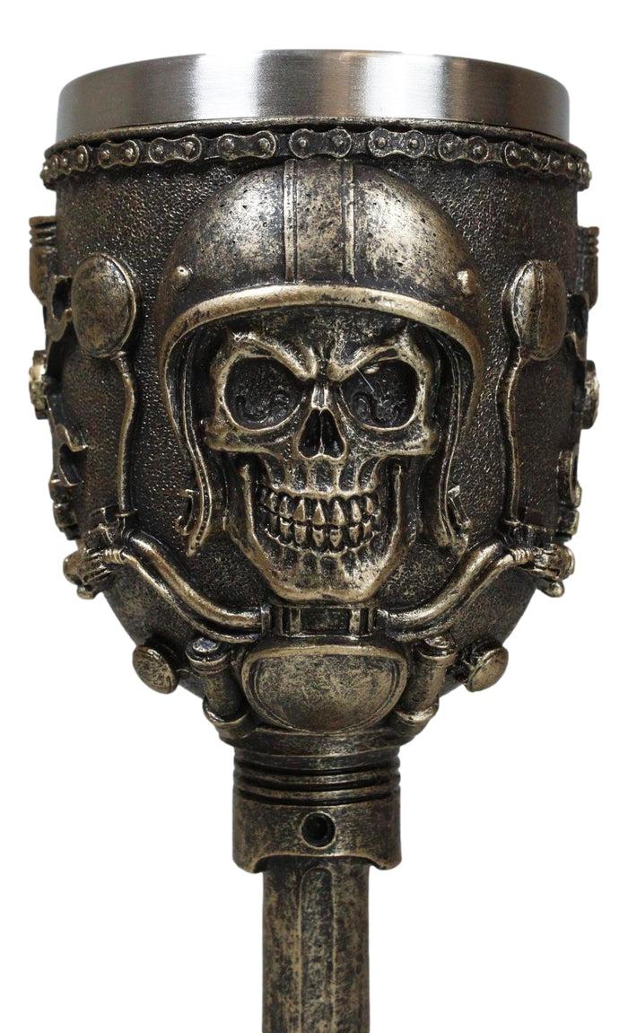 Ebros Gift Mechanics Engineering Motohead Aviator Pilot Skeleton Cranium Skull Wine Goblet