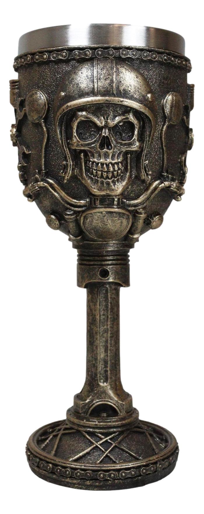 Ebros Gift Mechanics Engineering Motohead Aviator Pilot Skeleton Cranium Skull Wine Goblet