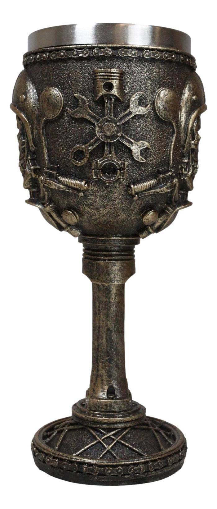 Ebros Gift Mechanics Engineering Motohead Aviator Pilot Skeleton Cranium Skull Wine Goblet