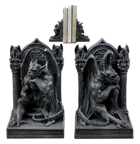 Ebros Gift Medieval Age Gothic Sculptural The Thinker Gargoyle Bookends Figurine Set 6.25"H