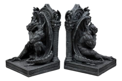 Ebros Gift Medieval Age Gothic Sculptural The Thinker Gargoyle Bookends Figurine Set 6.25"H