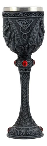 Ebros Gift Medieval Alchemy Dual Twin Dragons Guarding Blood Crystals Wine Goblet Chalice