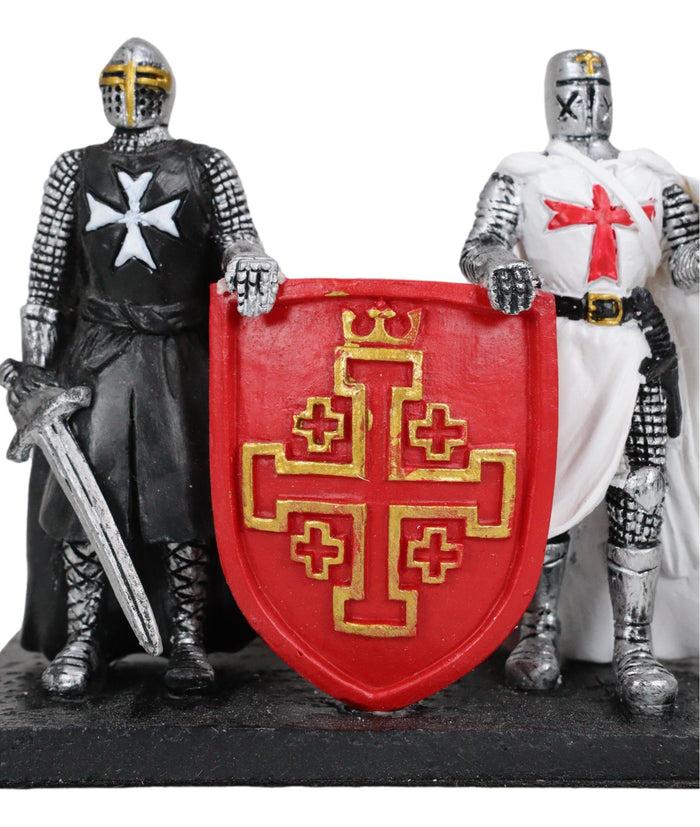 Ebros Gift Medieval Black White Crusader Swordsman Knights Business Cards Holder Figurine