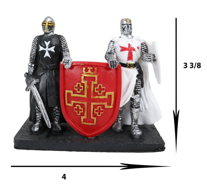 Ebros Gift Medieval Black White Crusader Swordsman Knights Business Cards Holder Figurine
