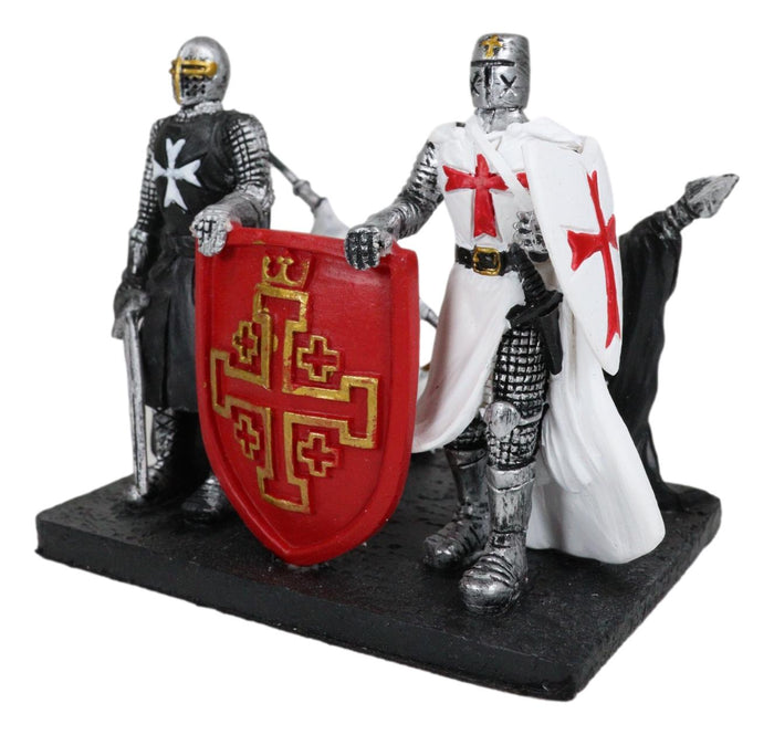 Ebros Gift Medieval Black White Crusader Swordsman Knights Business Cards Holder Figurine