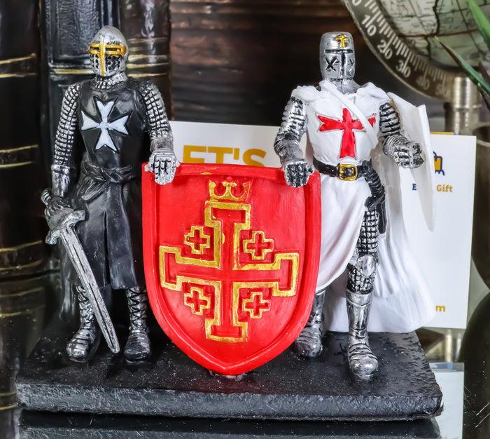 ebros gift Medieval Black White Crusader Swordsman Knights Business Cards Holder Figurine