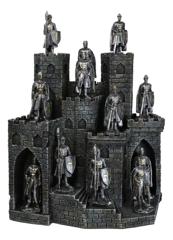 ebros gift Medieval Castle Fortress Display Stand And 12 Mini Crusader Knights Figurine Set
