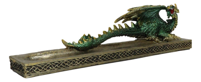 Ebros Gift Medieval Celtic Green Dragon Roaring Incense Burner Holder Decorative Figurine