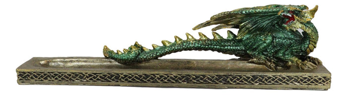Ebros Gift Medieval Celtic Green Dragon Roaring Incense Burner Holder Decorative Figurine
